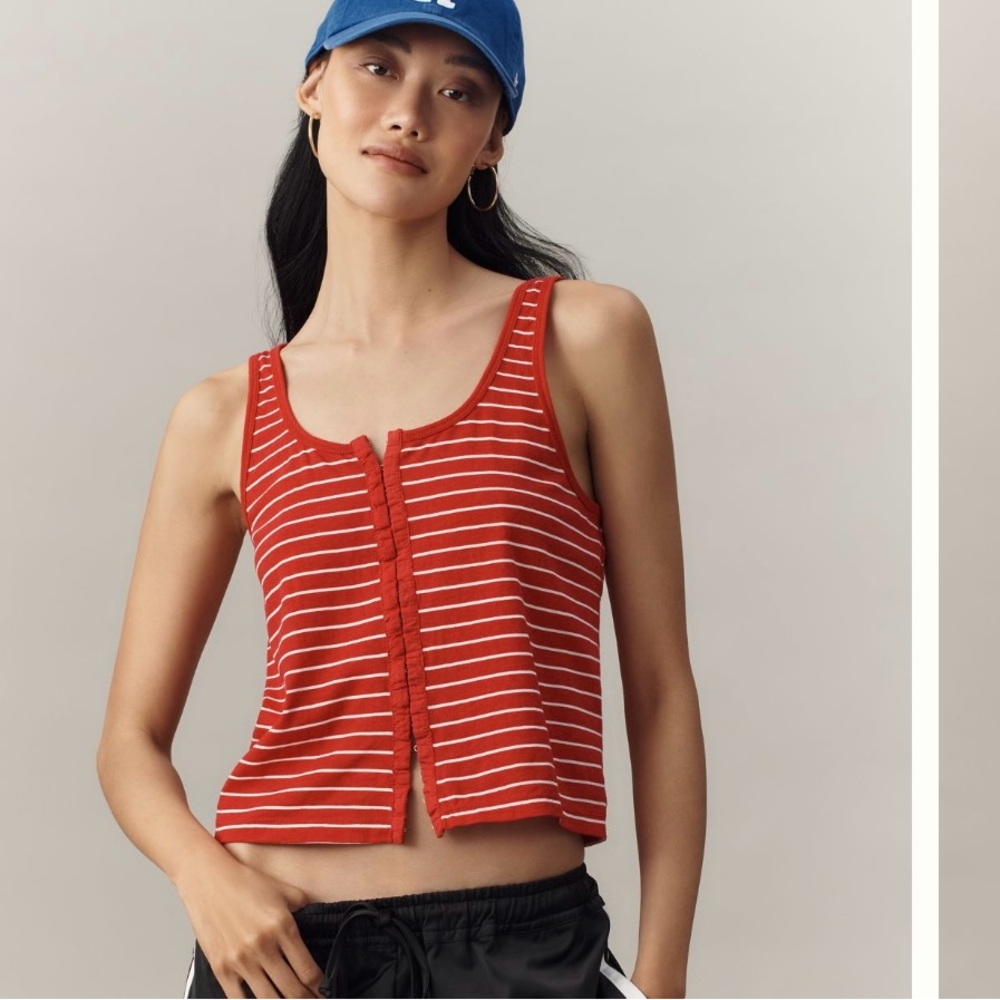 Pilcro Scoop-Neck Button-Front Red and White Stripe Tank size Small reg $58